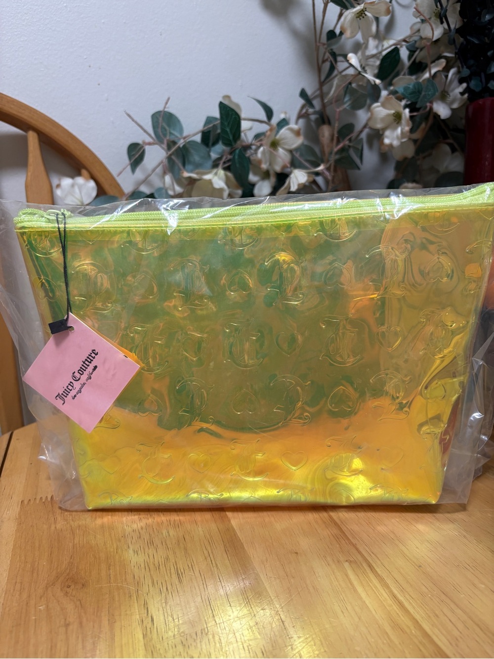Juicy Couture Travel Cosmetic Bag ~ Iridescent Neon Yellow, 12x8in, BNWT, SEALED